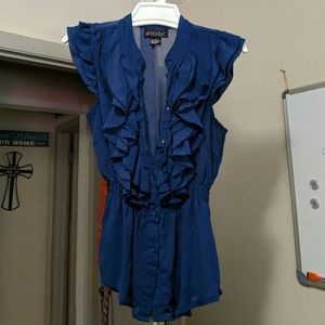 Sheer ruffle blue blouse